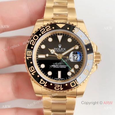  Swiss Copy Rolex GMT-Master II 2836 Watch Yellow Gold Black Ceramic